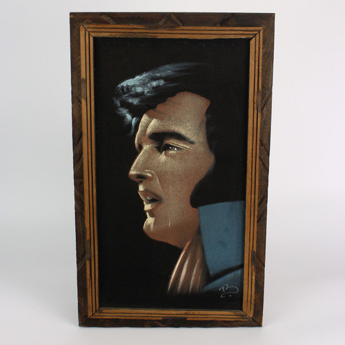 Vintage Velvet Elvis Painting in Carved Wood Frame from Mexico