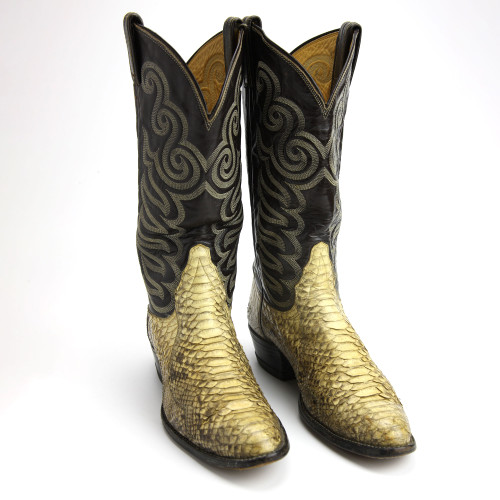 Vintage Tony Lama Python Snakeskin Black Cowboy Boots Men's 10 B 8114