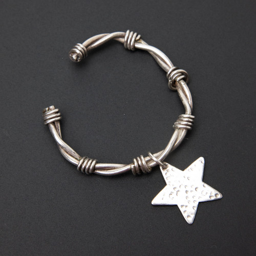 Sterling Silver Wire Wrap Bracelet Hammered Star