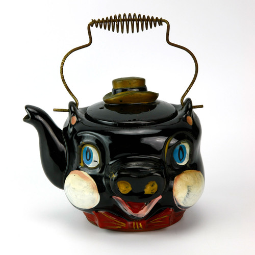 Vintage Tilso Hand Painted Pig Teapot w/ Wire Handle - Japan