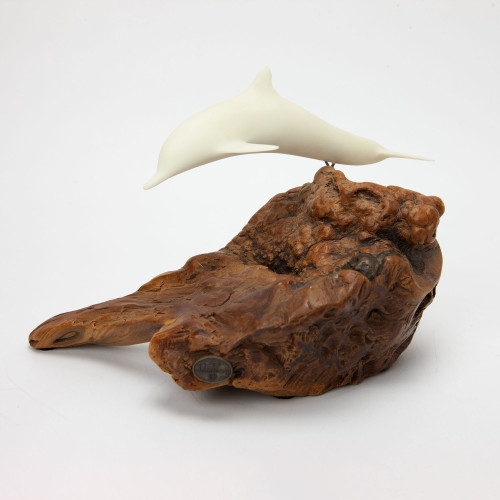 Vintage John Perry Dolphin Sculpture on Burl Wood