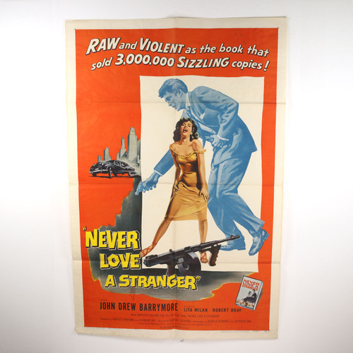 NEVER LOVE A STRANGER 1958 J.D. Barrymore Movie Poster - 27" x 40", Excellent Condition