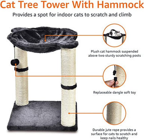 Amazon Basics Cat Tower with Hammock and Scratching Posts for Indoor Cats