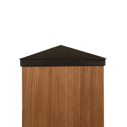 Actual eight inch by eight inch powder coated black aluminum fence post cap