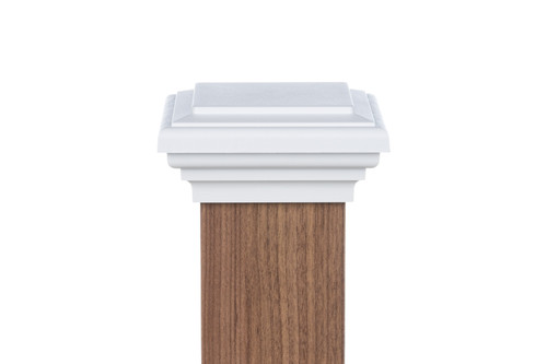 Four by four nominal White Flat Top Post Cap for wooden posts.