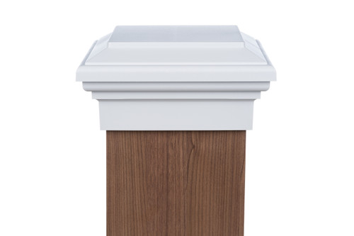 Eight by eight White Flat Top deck Post Cap for wooden posts.
