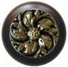 1-1/2" Dia. Chrysanthemum / Dark Walnut Knob - Brite Brass