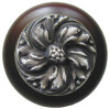 1-1/2" Dia. Chrysanthemum / Dark Walnut Knob - Antique Pewter