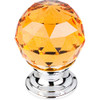 1-1/8" Dia. Crystal Knob w/ Polished Chrome Base - Amber Crystal/Polished Chrome