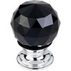 1-1/8" Dia. Crystal Knob w/ Polished Chrome Base - Black Crystal/Polished Chrome