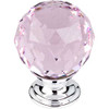 1-3/8" Dia. Crystal Knob w/ Polished Chrome Base - Pink Crystal /Polished Chrome