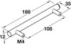 Handle, steel, stainless steel, M4, center to center 108mm