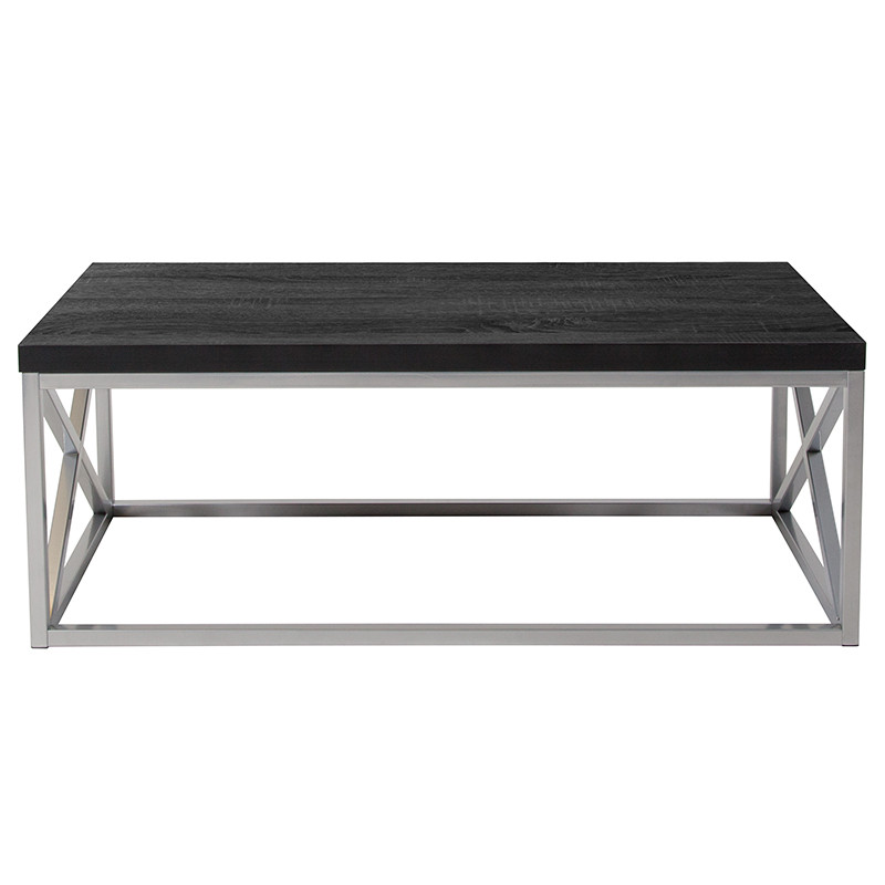 Park Ridge Black Coffee Table with Silver Finish Frame LR-REC-Black