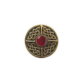 1-3/8" Dia. Celtic Jewel / Red Carnelian Knob - Antique Brass
