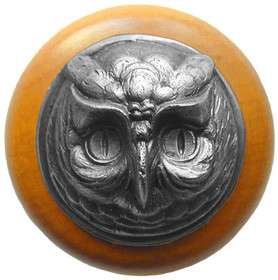 1-1/2" Dia. Wise Owl / Maple Knob - Antique Pewter