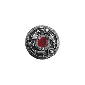 1-1/4" Dia. Jeweled Lily / Red Carnelian Knob - Antique Pewter
