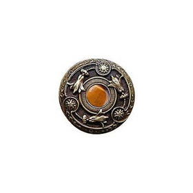 1-1/4" Dia. Jeweled Lily / Tiger Eye Knob - Antique Brass