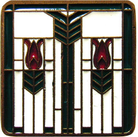 1-1/4" Square Prairie Tulips / Evergreen Knob - Antique Brass (Enameled)