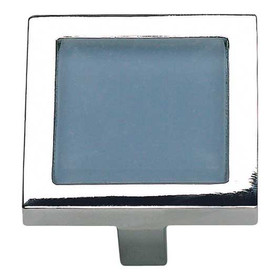 1-3/8" Square Blue Spa Knob - Polished Chrome