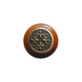 1-1/2" Dia. Fleur-de-Lis / Cherry Knob - Antique Brass