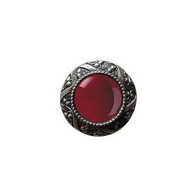 1-5/16" Dia. Victorian Jewel / Red Carnelian Knob - Antique Pewter