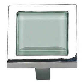 1-3/8" Square Green Spa Knob - Polished Chrome