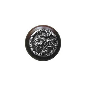 1-1/2" Dia. Hibiscus / Dark Walnut Knob - Antique Pewter