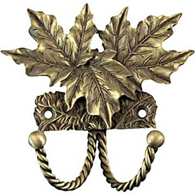 3-3/4" Maple Leaf Decorative Hook - Antique Brass