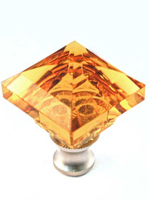 1-1/4" Square Amber Crystal Knob