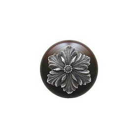 1-1/2" Dia. Opulent Flower / Dark Walnut Knob - Antique Pewter