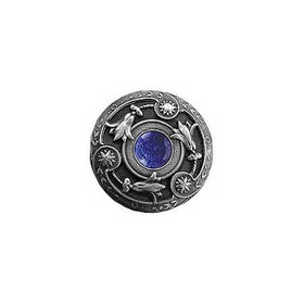 1-1/4" Dia. Jeweled Lily / Blue Sodalite Knob - Antique Pewter