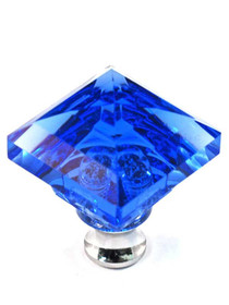 1-1/4" Square Blue Crystal Knob