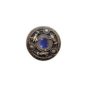 1-1/4" Dia. Jeweled Lily / Blue Sodalite Knob - Antique Brass