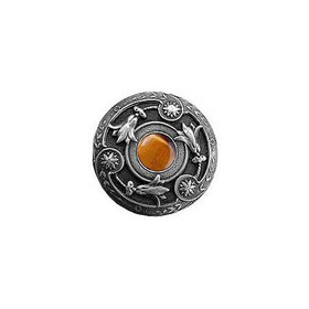 1-1/4" Dia. Jeweled Lily / Tiger Eye Knob - Antique Pewter