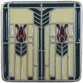 1-1/4" Square Prairie Tulips / Evergreen Knob - Antique Pewter (Enameled)