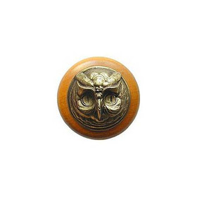 1-1/2" Dia. Wise Owl / Maple Knob - Antique Brass
