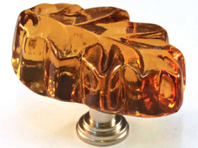 2" Amber Oak Leaf Glass Knob