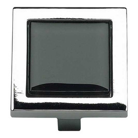 1-3/8" Square Black Spa Knob - Polished Chrome