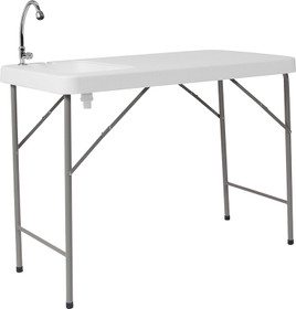 23"W x 45"L Granite White Plastic Folding Table with Sink