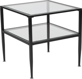 Newport Collection Glass End Table with Black Metal Frame