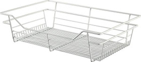 Closet Basket, steel, white, 16" depth x 23" width x 6" height, with white 16" slides
