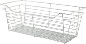 Closet Basket, steel, white, 14" depth x 29" width x 11" height, with white 14" slides