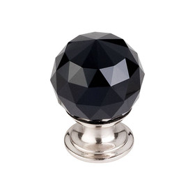 1-1/8" Dia. Crystal Knob w/ Brushed Satin Nickel Base - Black Crystal/Brushed Satin Nickel