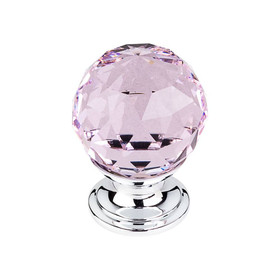 1-1/8" Dia. Crystal Knob w/ Polished Chrome Base - Pink Crystal/Polished Chrome