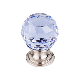 1-1/8" Dia. Crystal Knob w/ Brushed Satin Nickel Base - Light Blue Crystal/Brushed Satin Nickel