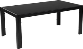 Franklin Collection Sleek Black Glass Coffee Table with Black Metal Legs
