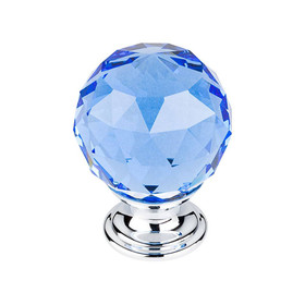 1-3/8" Dia. Crystal Knob w/ Polished Chrome Base - Blue Crystal/Polished Chrome