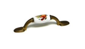 3" CTC Country Expression Style Burnished Brass and Ceramic Pull - Plum and Pear