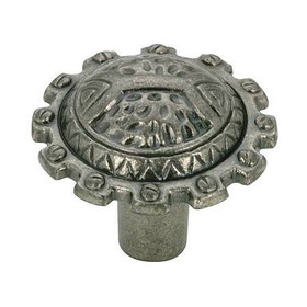 32mm Dia. Ornate Country Style Collection Gear Round Knob - Pewter