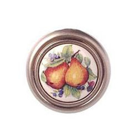 1-1/4" Dia. Country Expression Style Brushed Nickel and Ceramic Round Knob - Pear